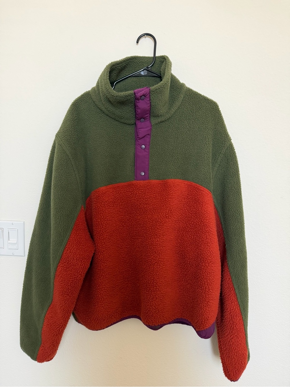 Without Walls Olive Sherpa Pullover with Purple Trim